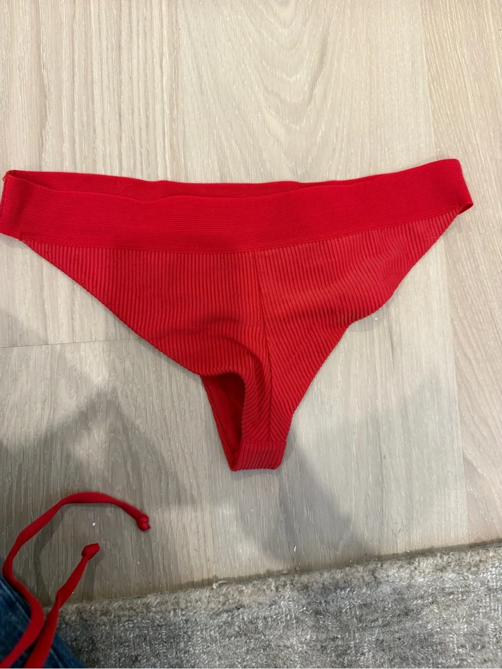 Frankie's Bikinis Red Ribbed Triangle Bikini Set